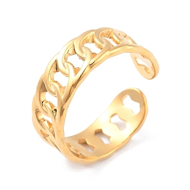 Ion Plating(IP) 304 Stainless Steel Curb Chain Open Cuff Ring for Women