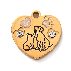 304 подвески из нержавеющей стали, подвески в виде сердца и собаки, с эмалью и горный хрусталь, блеск порошок