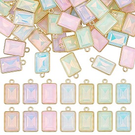 56 pcs 7 pendentifs en alliage de verre de couleurs, charme rectangle, facette, or