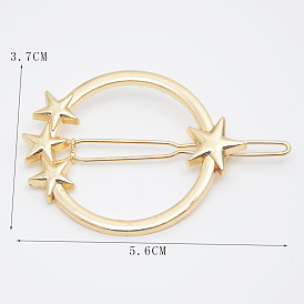 Alloy Geometric Hair Barrettes, Frog Buckle Hairpin for Women, Girls, Round Ring with Star