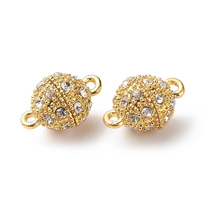 Alloy Magnetic Clasps with Loops, with Rhinestone, Oval
