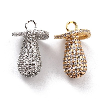 Brass Micro Pave Clear Cubic Zirconia Pendants, Long-Lasting Plated, Nipple
