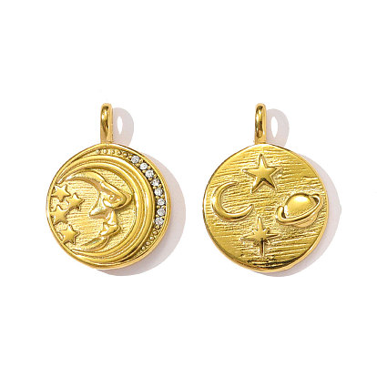 304 подвески из нержавеющей стали, Луна прелести, со стразами, ионное покрытие (ip)