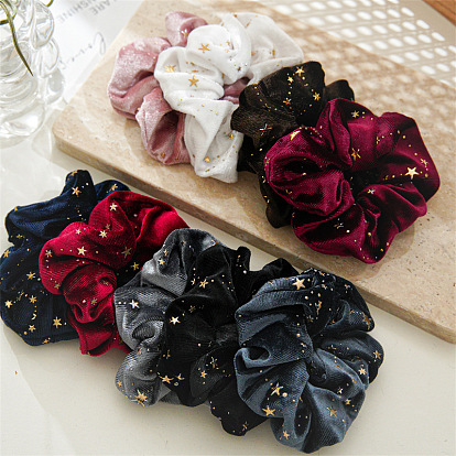 Solid Color with Star Cloth Ponytail Scrunchy Hair Ties, Ponytail Holder Hair Accessories for Women and Girls