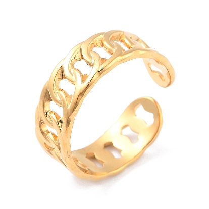 Ion Plating(IP) 304 Stainless Steel Curb Chain Open Cuff Ring for Women