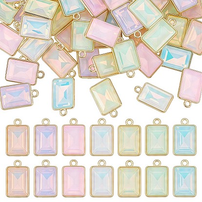 56 pcs 7 pendentifs en alliage de verre de couleurs, charme rectangle, facette, or