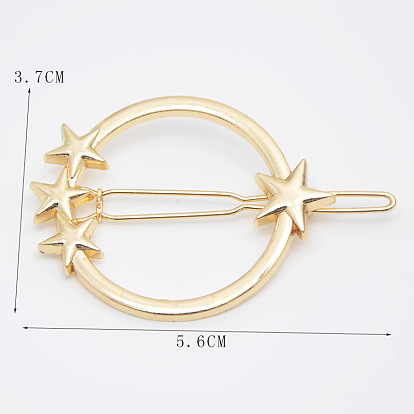 Alloy Geometric Hair Barrettes, Frog Buckle Hairpin for Women, Girls, Round Ring with Star
