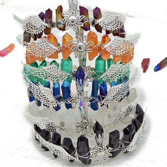 Обручи для волос из натуральных камней, крылья с солнечными коронами-резинками для волос для женщин и девочек