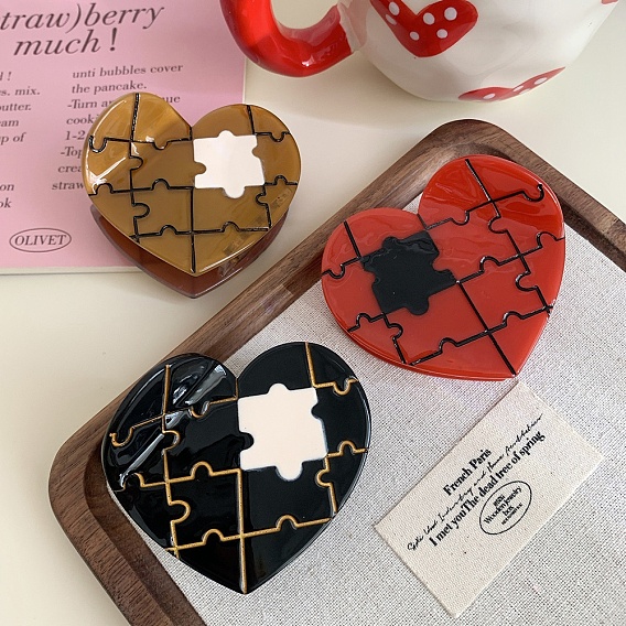 Пазл сердце ацетат целлюлозы (смола) заколки для волос коготь