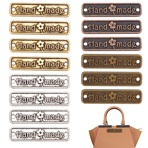 96 шт. 4 цвета тибетский стиль сплав соединительные подвески, прямоугольник с узором ручной работы