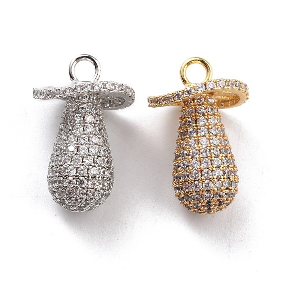 Brass Micro Pave Clear Cubic Zirconia Pendants, Long-Lasting Plated, Nipple