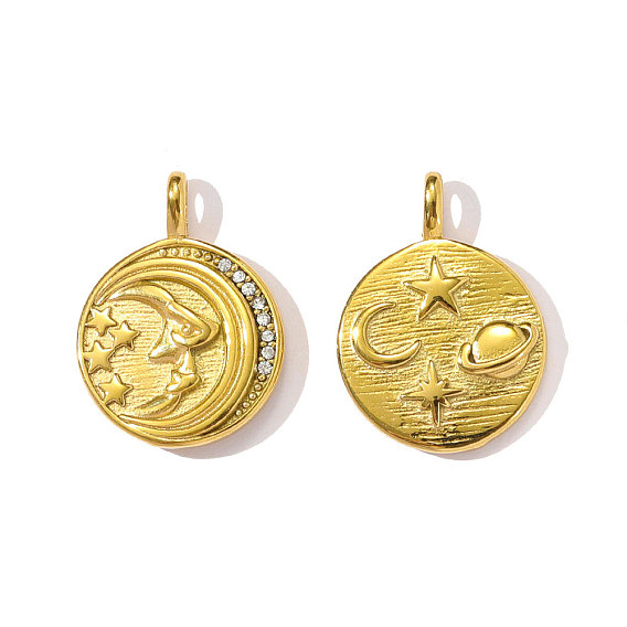 304 подвески из нержавеющей стали, Луна прелести, со стразами, ионное покрытие (ip)