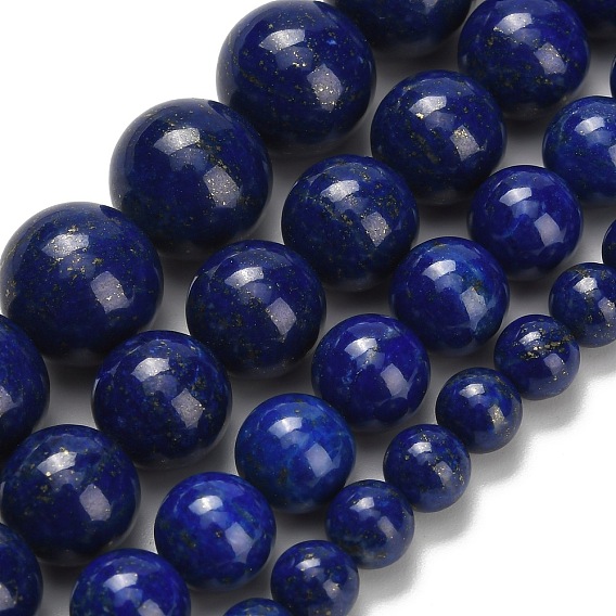 Нитки бусины из натурального ляписа-лазури, круглые