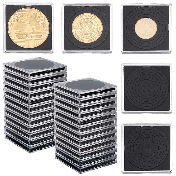 50шт 2 стили пластиковый ящик для хранения монет, с подушечкой внутри, квадратный