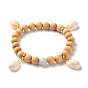 Handmade Polymer Clay Heishi Beads Stretch Bracelets Set, Natural Wood Beads Meditation Yoga Bracelets, Natural Chalcedony Beads Bracelets, Natural Shell Charm Bracelet for Women