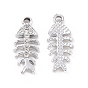 Alloy Rhinestone Pendants, Platinum Tone Fishbone Charms