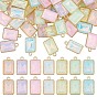 56Pcs 7 Colors Alloy Glass Pendants, Rectangle Charm, Faceted, Golden