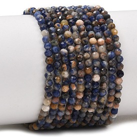 Natural Sodalite Beads Strands, Faceted, Round