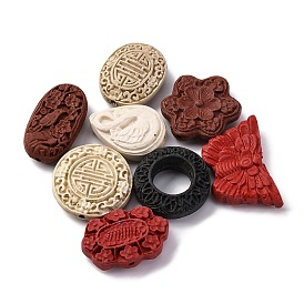 Киноварь бисера, резные лакированные, разноцветные