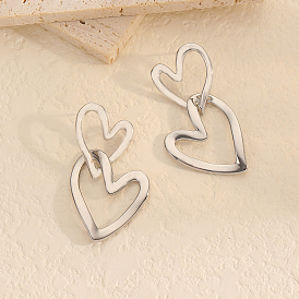 Elegant Double-layer Irregular Peach Heart Earrings, 925 Sterling Silver Stud Earrings