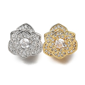 Latón micro pavimenta claro cubic zirconia deslizamiento encantos, flor, sin níquel