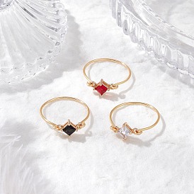 3шт 3 цвета прозрачные стеклянные кольца для пальцев, с экологически чистой медной проволокой, ромб