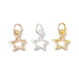 Rack Plating Alloy Charms, with Jump Rings, Long-Lasting Plated, Cadmium Free & Lead Free, Hollow Star