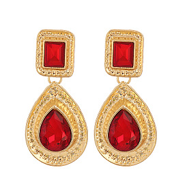 Vintage-style Alloy Drop Earrings with Artificial Gemstones for Women