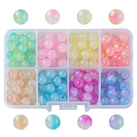 200Pcs 8 Colors Transparent Acrylic Beads, Two-Tone, Round