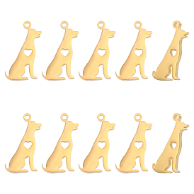 10Pcs 201 Stainless Steel Pendants, Manual Polishing, Dog with Heart