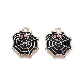 Halloween Theme Alloy Enamel Pendants, Cadmium Free & Lead Free, Light Gold, Spider Web Charm