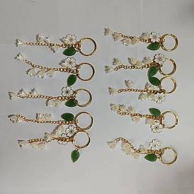 Porte-clés en alliage émaillé, acrylique et lampwork, avec les accessoires en fer, fleur