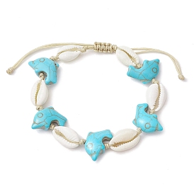 Bracelets d'été en coquillages cauris et perles synthétiques tressées turquoise, bracelets réglables dauphin pour femmes et hommes