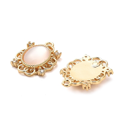 Brass Micro Pave Cubic Zirconia Charms, with Shell, Oval Charms