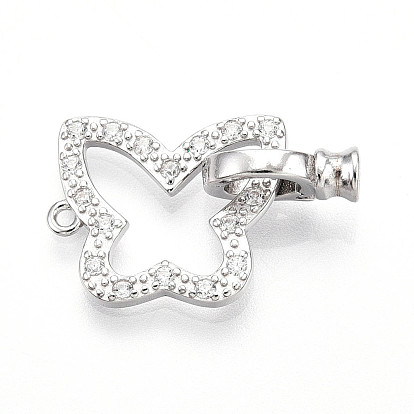 925 Складчатые застежки из стерлингового серебра с микропаве из прозрачного кубического циркония, с печатью s925, бабочка