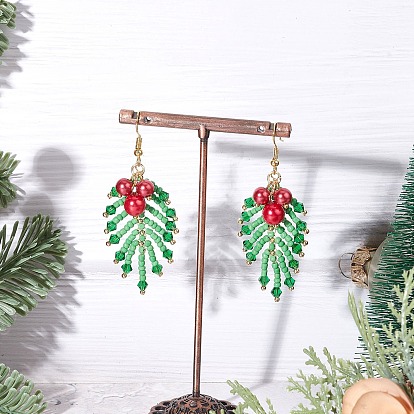 Серьги с подвесками из стеклянного листа и жемчуга, со стеклянными шариками и латуни крюк серьги, золотые