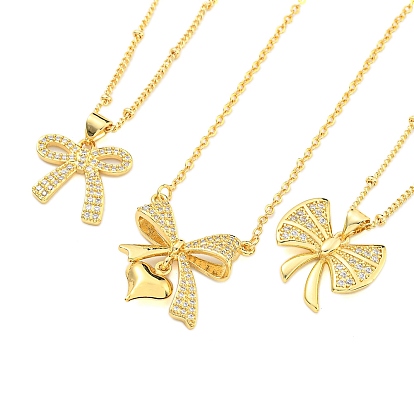 Ожерелья с подвесками из латуни с прозрачным кубическим цирконием и микропаве, бантом