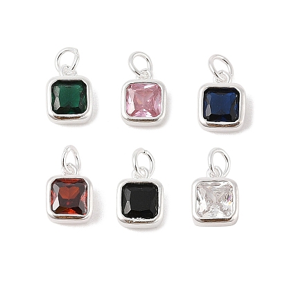 925 квадратные подвески из стерлингового серебра с кубическими цирконами и соединительными кольцами, 925 штамп, серебряный цвет гальваническим