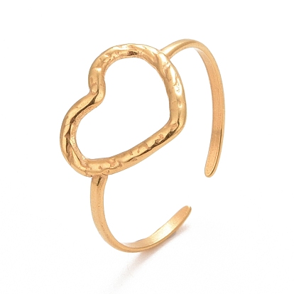 Chapado en iones (ip) 304 anillo de puño de corazón abierto de acero inoxidable para mujer