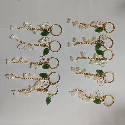 Porte-clés en alliage émaillé, acrylique et lampwork, avec les accessoires en fer, fleur