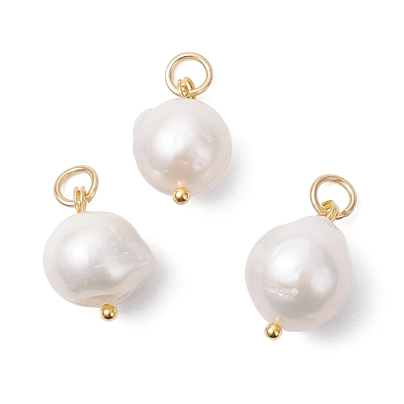 Натуральный жемчуг барокко подвески с жемчугом кеши, Овальные подвески с латунными петлями и 304 открытыми соединительными кольцами из нержавеющей стали, кремово-белые