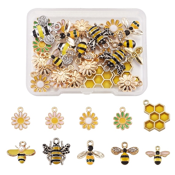 Подвески из эмали и сплава, пчелы и ромашка и соты