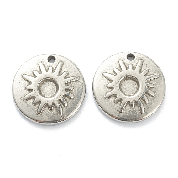 304 Stainless Steel Pendant Cabochon Setting, Flat Round with Sun