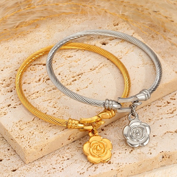 304 Браслеты с подвесками из нержавеющей стали для женщин, цветок розы