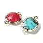 Mixed Gemstone Connector Charms, Faceted Square Links with Rack Plating Golden Plated Brass Edge Loops
