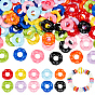 100Pcs 10 Colors Opaque Acrylic European Beads, Floral Pattern Large Perforated Round Beads
