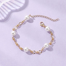 Браслеты-цепочки с круглыми жемчужинами, Браслеты из овальных звеньев латуни ручной работы для женщин