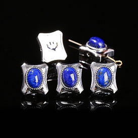 Natural Lapis Lazuli Beads, with Alloy Findings, Rectangle