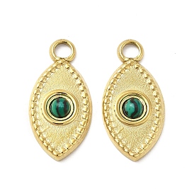 Natural Malachite Pendants, Horse Eye Charms, with Vacuum Plating Real 18K Gold Plated 201 Stainless Steel Findings