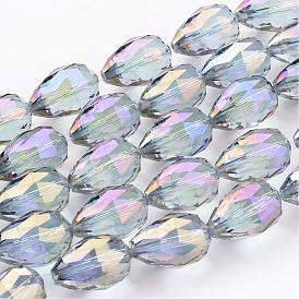 Perles en verre electroplate, plein arc-en-plaqué, facette, goutte 